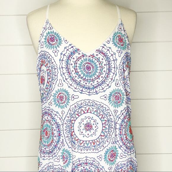 New Friends Colony Medallion Beaded Shift Dress White Blue Size Large - Picture 2 of 11